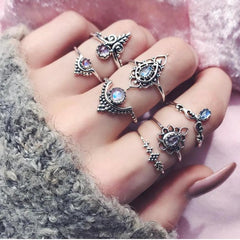 7pcs/Set Vintage Silver Stack Ring