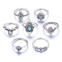 7pcs/Set Vintage Silver Stack Ring